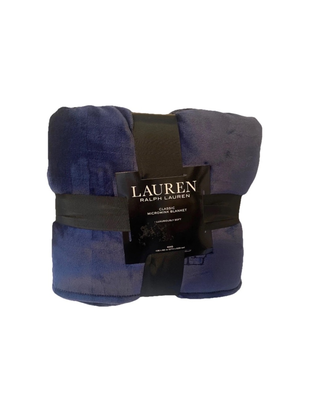 RALPH LAUREN King Size Dark Blue Embroidered LRL Logo Micromink Blanket